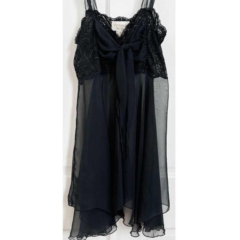 Victoria's Secret Gold Label Black Chemise Vintage Dress Sheer Lace Lingerie M